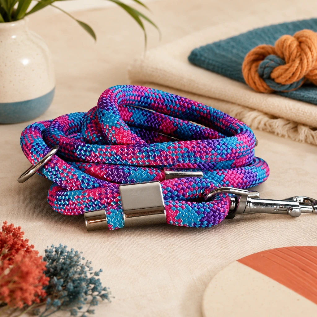 Laisse Single Touch Paracord bleu rose et mauve