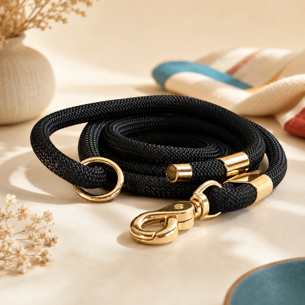 Laisse single touch noire unie en paracord